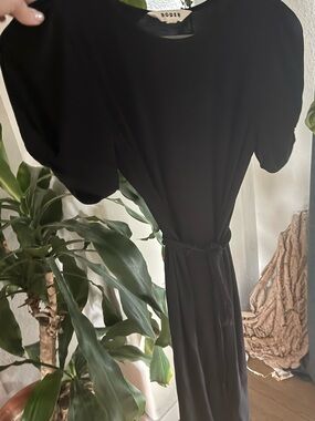 Boden Black knit dress with puffed sleeves